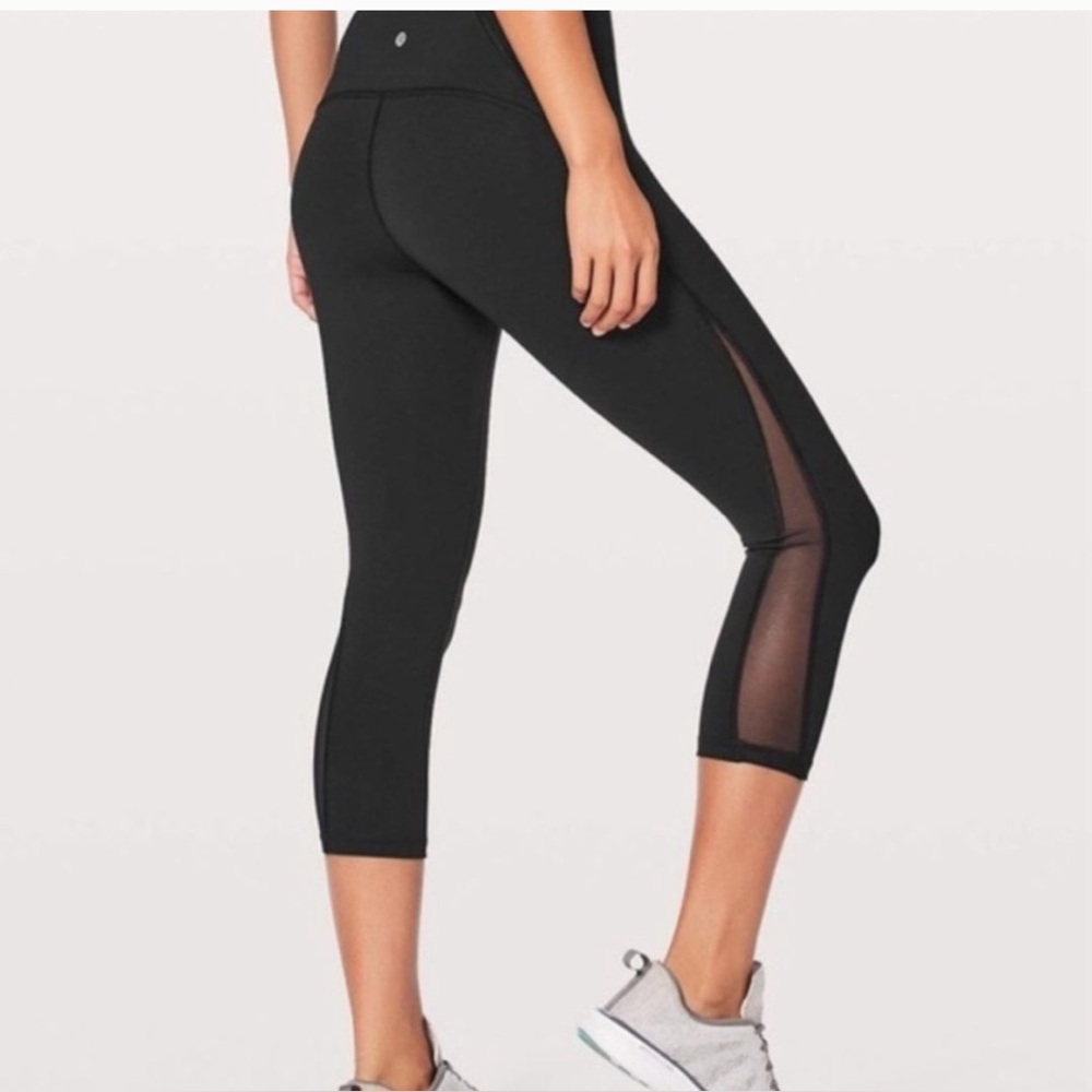 Lululemon Cropped Black Leggings with Side Mesh Panels